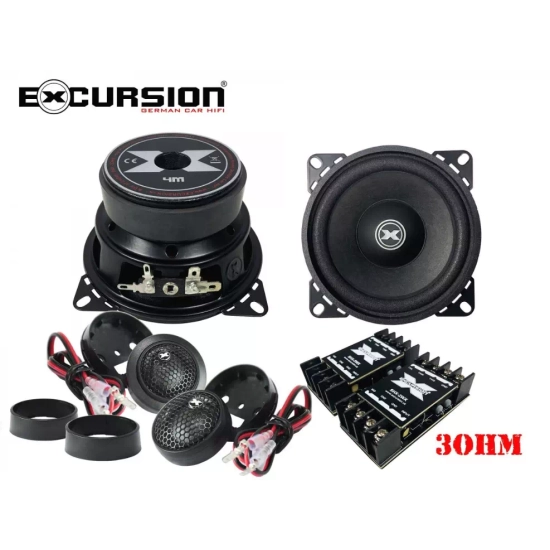 Excursion SHX-4C 2-drożny samochodowy zestaw głośnikowy: 2 woofery 100mm, 2 tweetery 20mm, 2 zwrotnice - 3ohm, 60/150W, 90dB, 60-20000Hz, głębokość 54